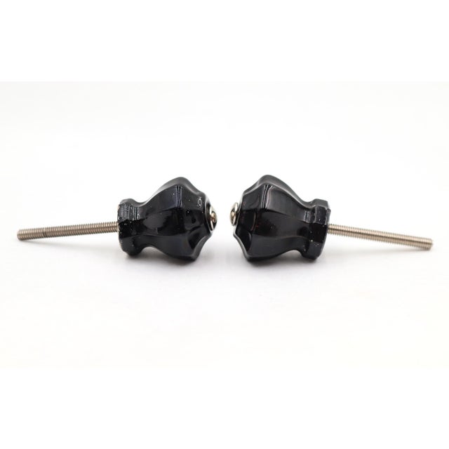Traditional Pair of 1 In. Vintage Fluted Black Glass Cabinet Knobs For Sale - Image 3 of 4
