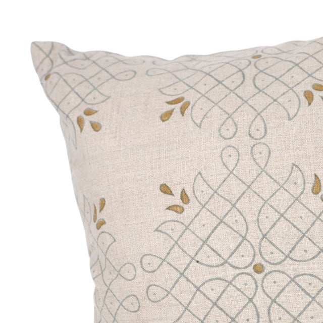 Traditional Fabdivine Block Print Handmade Pure Linen Pillow Covers 14x20 Inches -Alpana For Sale - Image 3 of 5