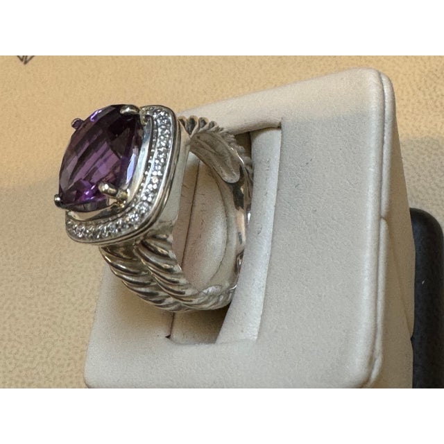 Estate DAVID YURMAN Sterling Silver Amethyst Ring With Diamonds size 7 For Sale - Image 9 of 18