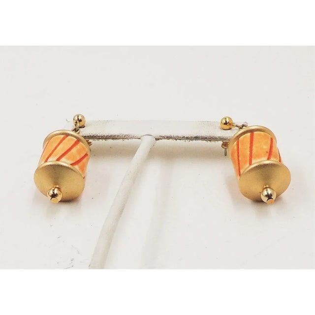 Modern 1985 Vintage Napier Hand Carved Orange Bead Pierced Earrings - 2 Pieces For Sale - Image 3 of 9