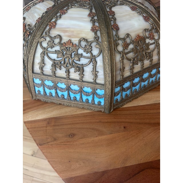 1920s Antique n.w. Art Shade Co. Slag Glass Table Lamp For Sale - Image 5 of 17