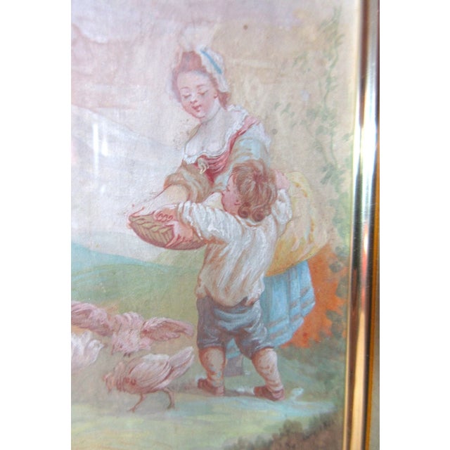 19th Century Antique Original 1869 Feeding Child Feeding Chicken Gouache Watercolor Painting For Sale - Image 5 of 11