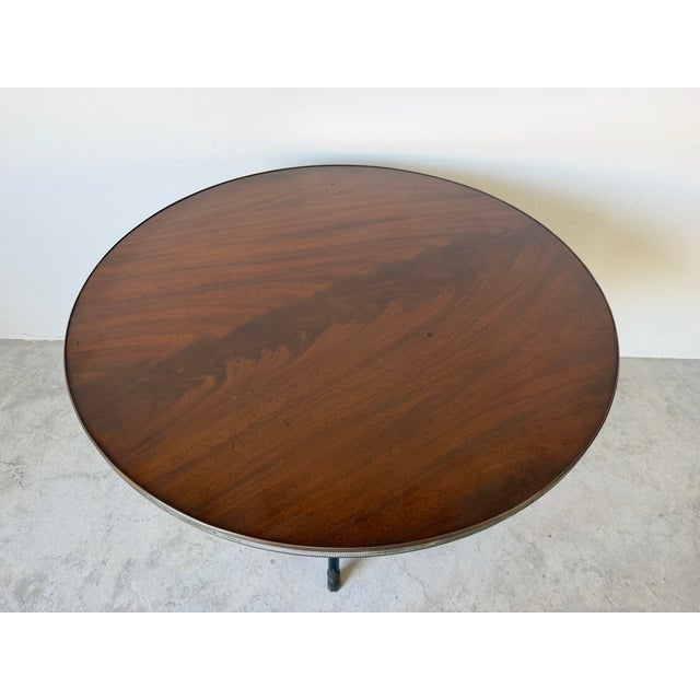 1960s Vintage Baker French Empire Regency Style Accent Table With Brass Trim & Ram Head Legs For Sale - Image 5 of 18