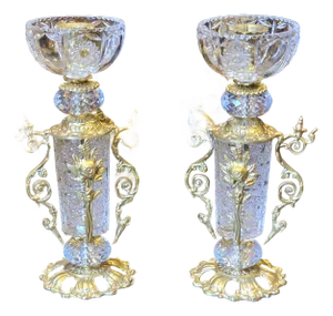 Decorative Brass and Crystal Candle Holder for Luxury Homes Set of 2 French Style