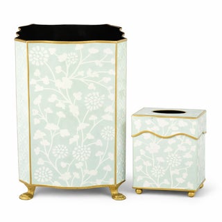 Pale Green Spring Floral Wastepaper Basket & Tissue Set For Sale