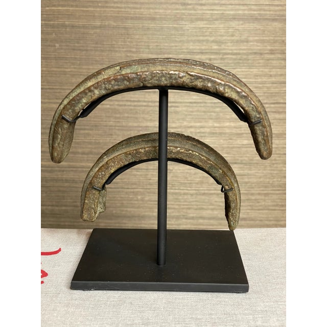 Antique Bronze African Congolese Mounted Currency Cuffs- A Set of 2 For Sale - Image 4 of 7