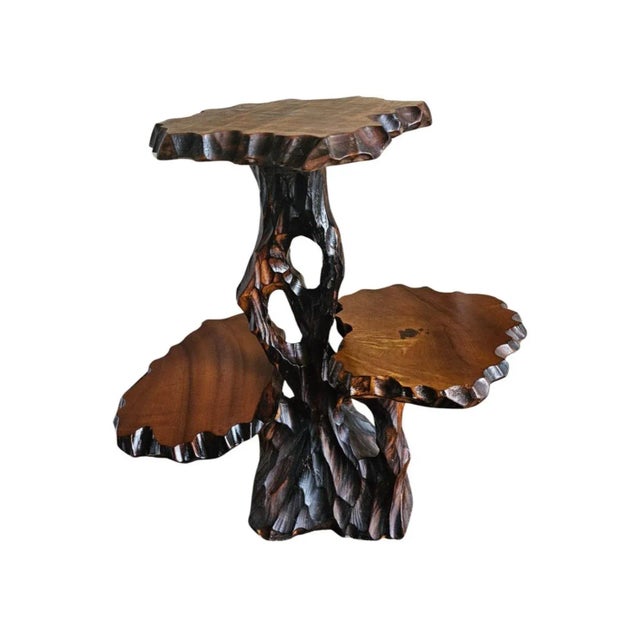 Wood Vintage Three-Tier Free Form Japanese Hardwood Side Table or Plant Stand For Sale - Image 7 of 8