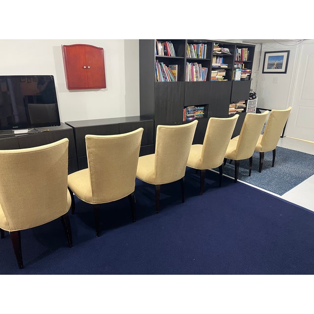 An elegant and comfortable set of six contemporary Neoclassical style dining chairs By Barbara Barry for Baker Furniture...