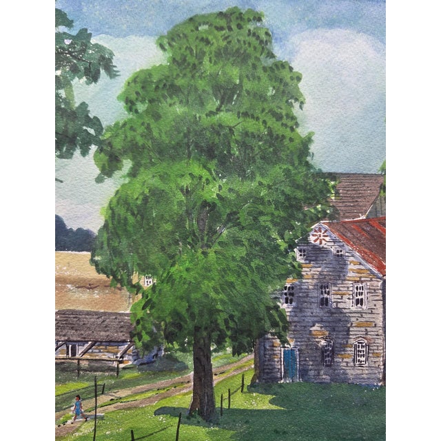 Forest Green Mid-Century Pennsylvania Stone Grist Mill Watercolor by Floyd F. Hackman For Sale - Image 8 of 18