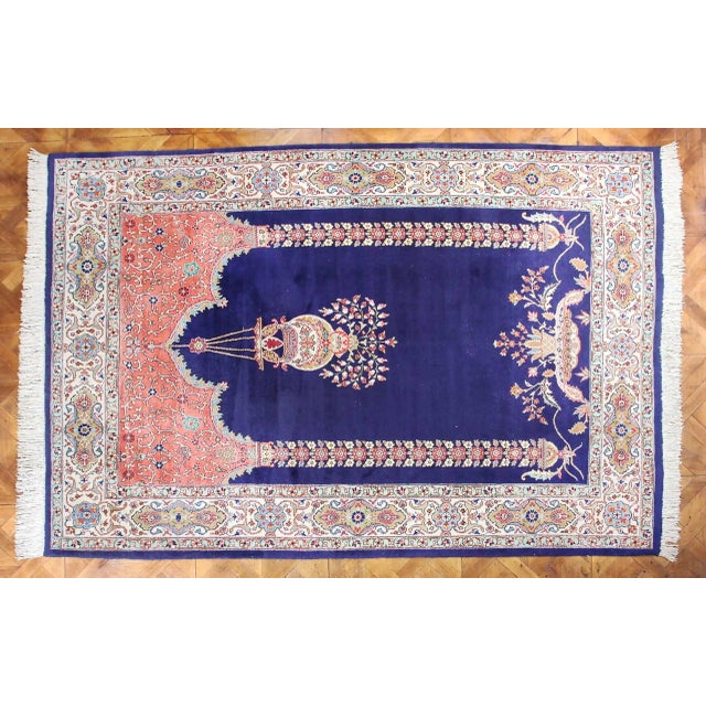 Textile Large Blue Kerman Rug For Sale - Image 7 of 7