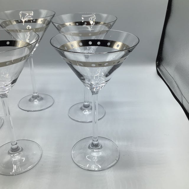 Platinum Dot Banded Martini Glasses by the Cellar of New York - Set of 5 For Sale - Image 11 of 12