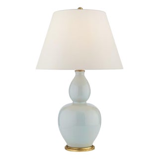 Chapman & Myers by Visual Comfort Signature Yue Double Gourd Table Lamp in Ice Blue with Linen Shade For Sale