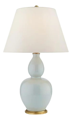Chapman & Myers by Visual Comfort Signature Yue Double Gourd Table Lamp in Ice Blue with Linen Shade
