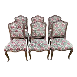 Early 20th Century Set of 6 Upholstered Dining Chairs in Walnut