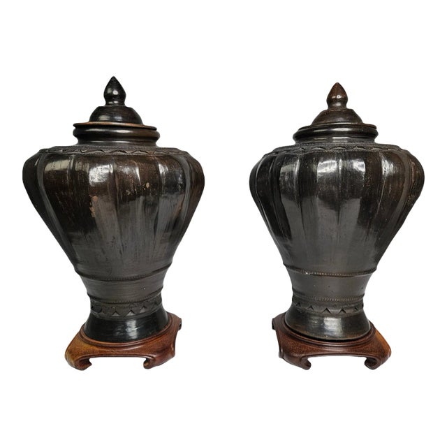 Cambodian Khmer Urns With Lids - a Pair For Sale