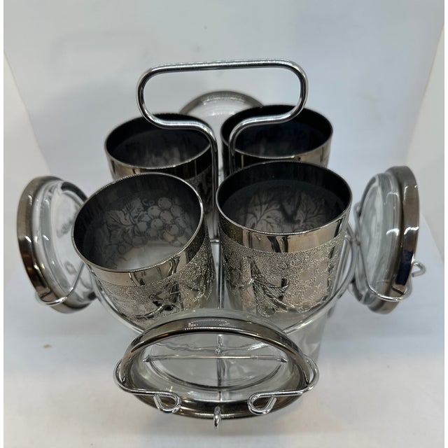 Platinum 1950s Mid Century Modern Platinum Embossed Drink Set With Holder For Sale - Image 8 of 8