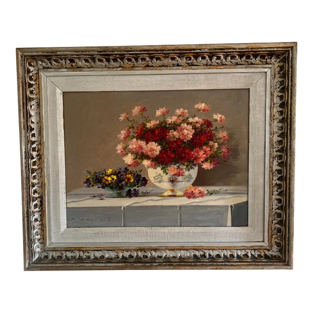 Still Life Oil Painting by Kiest Vukovic – Floral Arrangement With Chinoiserie Urn For Sale