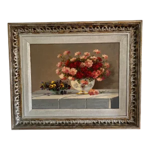 Still Life Oil Painting by Kiest Vukovic – Floral Arrangement With Chinoiserie Urn
