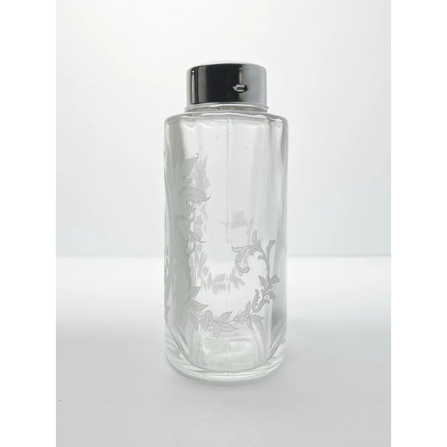 Vintage Large Vanity Perfume Lotion Flask-Shaped Frosted Floral Glass Bottle 5” No chips, cracks, or fleabites. Height 5...