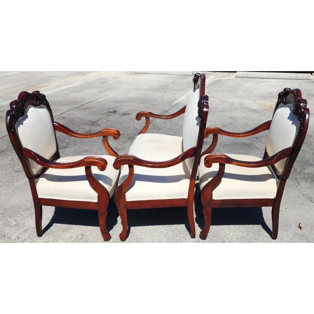 Antique Asian Rosewood Carved Foo Dogs Living Room Suite 3 Piece Sette 2 Chairs For Sale - Image 12 of 17