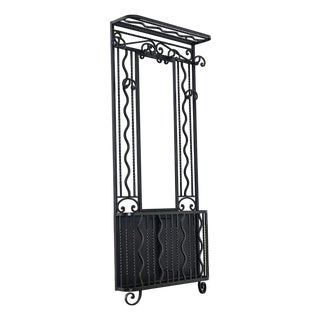 French Art Deco Wrought Iron Hall Tree with Mirror For Sale