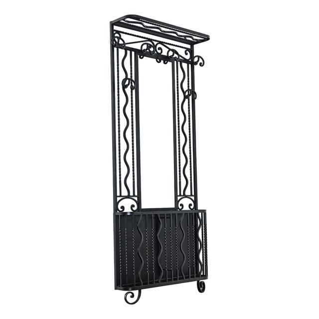 French Art Deco Wrought Iron Hall Tree with Mirror For Sale