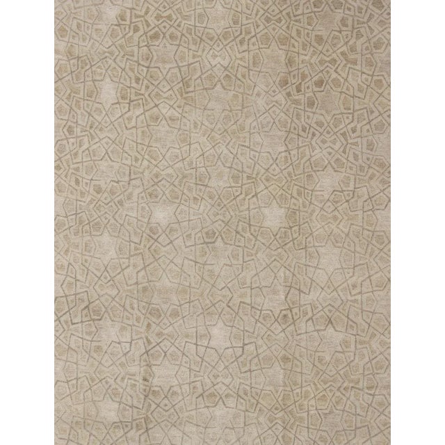 Wool and silk modern design Tibetan rug from Nepal in neutrals and earth tones, Nepalese Modern rug with all-over star,...