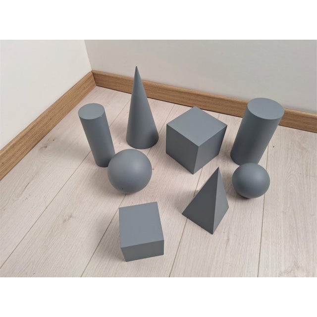 Wooden Geometric-Shape Ornaments in Light Blue Lacquer from Molteni, 1990s, Set of 8 For Sale - Image 12 of 14