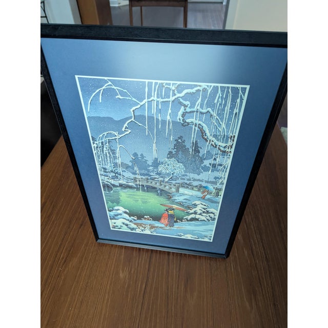 Vintage Tsuchiya Kōitsu Woodblock Print "Snow at Miyajima" — 1986 Sekai-Do Tokyo Framed For Sale - Image 9 of 12