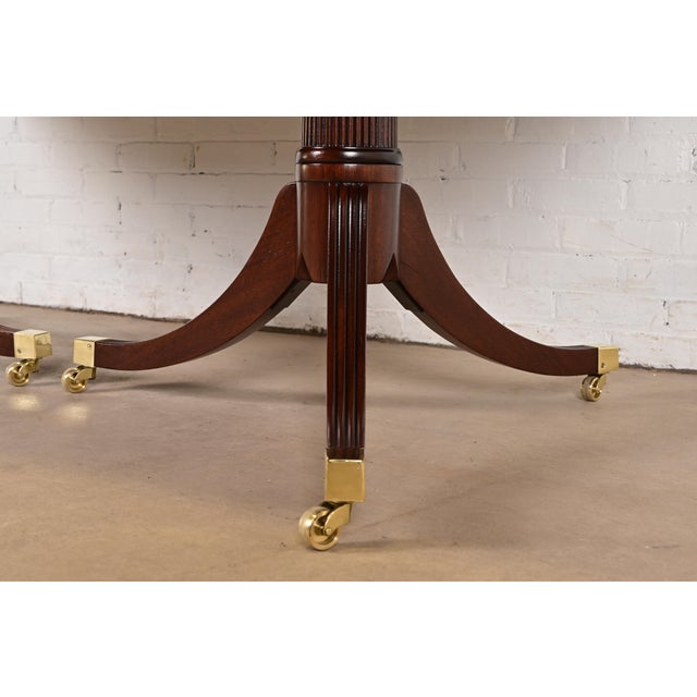 Baker Furniture Stately Homes Georgian Banded Mahogany Double Pedestal Extension Dining Table, Newly Refinished For Sale - Image 10 of 14