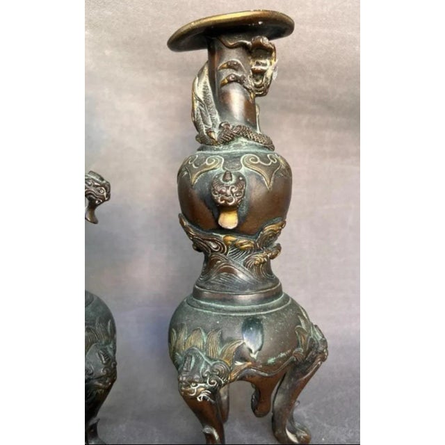 Bronze Candlesticks, Japan, 1870s, Set of 2 For Sale - Image 3 of 13