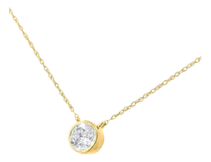 14K Yellow Gold .925 Sterling Silver 1/3 Cttw Round Cut Diamond Bezel 18" Pendant Necklace (J-K Color, I1-I2 Clarity)