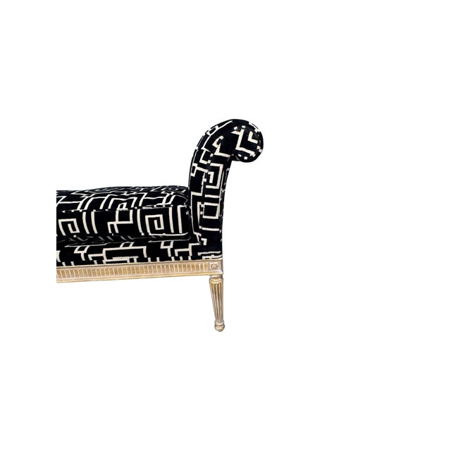 1940s 1940s Louis XVI Style Curved Arm Benches in a Geometric Black and White Fabric For Sale - Image 5 of 10
