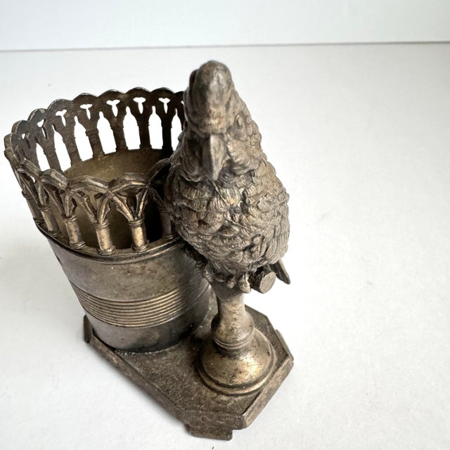 Art Deco James W. Tufts Toothpick Holder Bird Cockatoo Silver Plated Match Holder For Sale - Image 3 of 11
