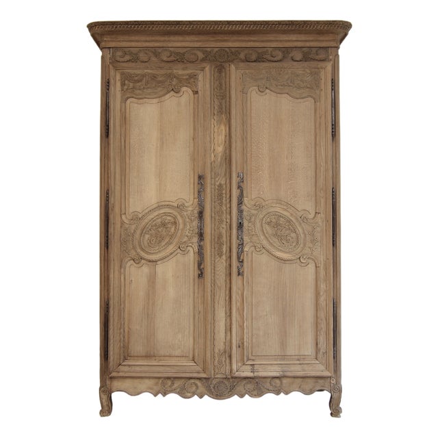 French Provincial Bleached Oak Armoire or Wardrobe, Early 19th Century For Sale