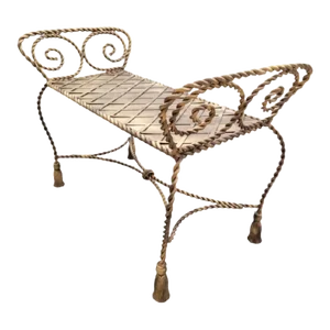 Vintage Gold Braided Tassel Hollywood Regency Iron Rope Siting Bench