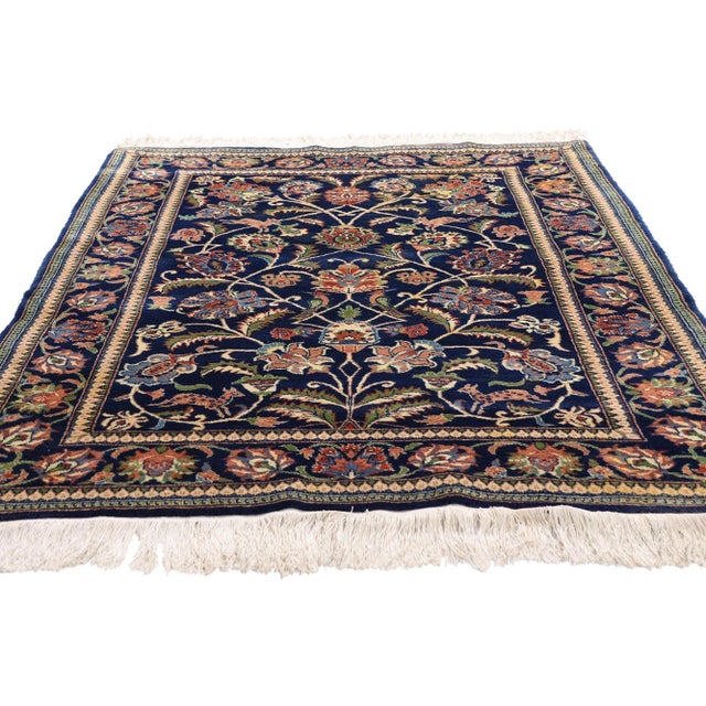 Chinese Vintage Navy Blue Chinese Tabriz Rug, 04'01 X 05'09 For Sale - Image 3 of 10