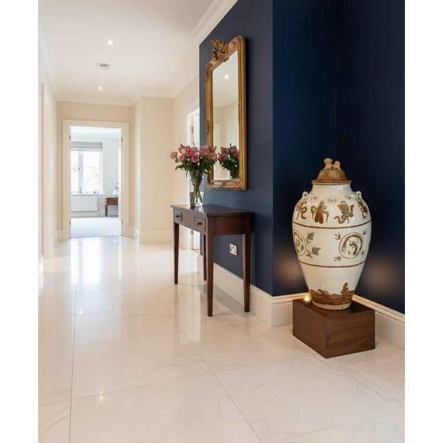 Ceramic Magnificent Glazed Hand-Painted Pottery Funerary Urn With Foo Dog Finial For Sale - Image 7 of 7