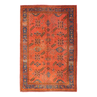 Antique Turkish Oushak Colorful Rug With All-Over Design in Salmon and Blue's 7'9"x12'4" For Sale
