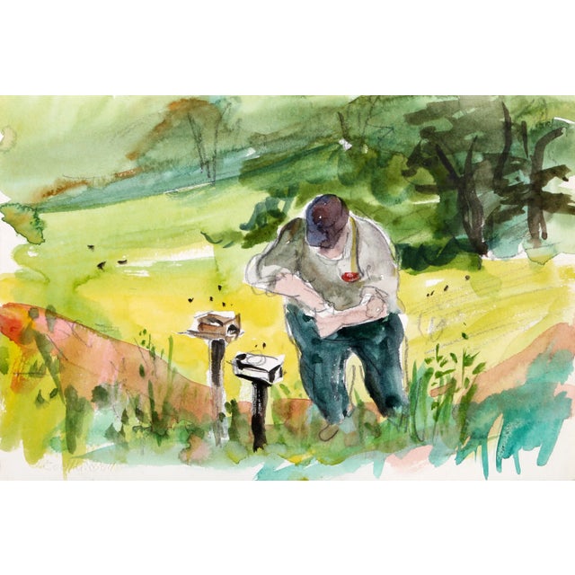 Bird Feeder, Cecil Bell Watercolor and Pencil on Paper, Signature Stamped Lower Left For Sale