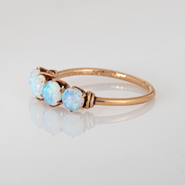 C1900 Antique Victorian 4 Opal Ring Sz 4.75 14k Yellow Gold Fine Vintage Jewelry For Sale - Image 4 of 7