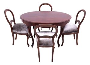 Antique Table with Chairs, 1870, Set of 5