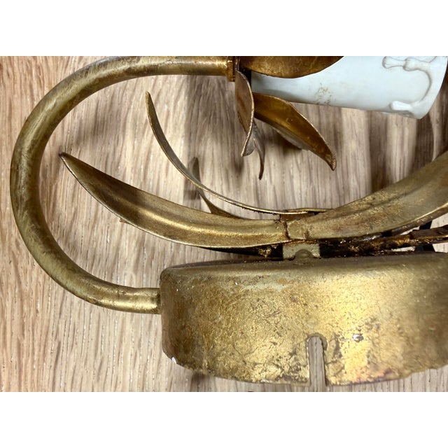 Metal Mid 19th Century Hollywood Regency Italian Gilt Wheat Sheaf Wall Sconces – a Pair For Sale - Image 7 of 7