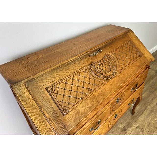 Brown Vintage French Louis Style Oak Secretaire For Sale - Image 8 of 13