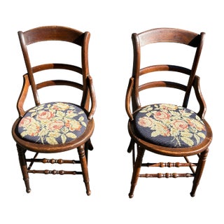 Pair of Antique Needlepoint Chairs For Sale