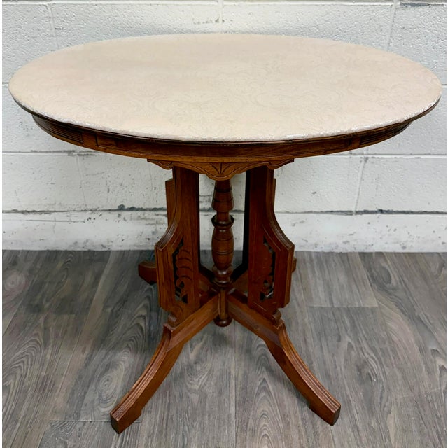 Wood Antique Victorian Eastlake Quarter Sawn Tiger Oak Parlor Table For Sale - Image 7 of 13