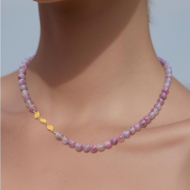 Pink Tourmaline Half-Moon Necklace For Sale - Image 9 of 10