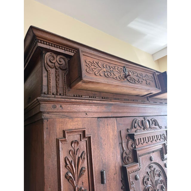 17th Century Baroque Carved Oak Cabinet with Foliate Relief & Wrought Iron For Sale - Image 15 of 16