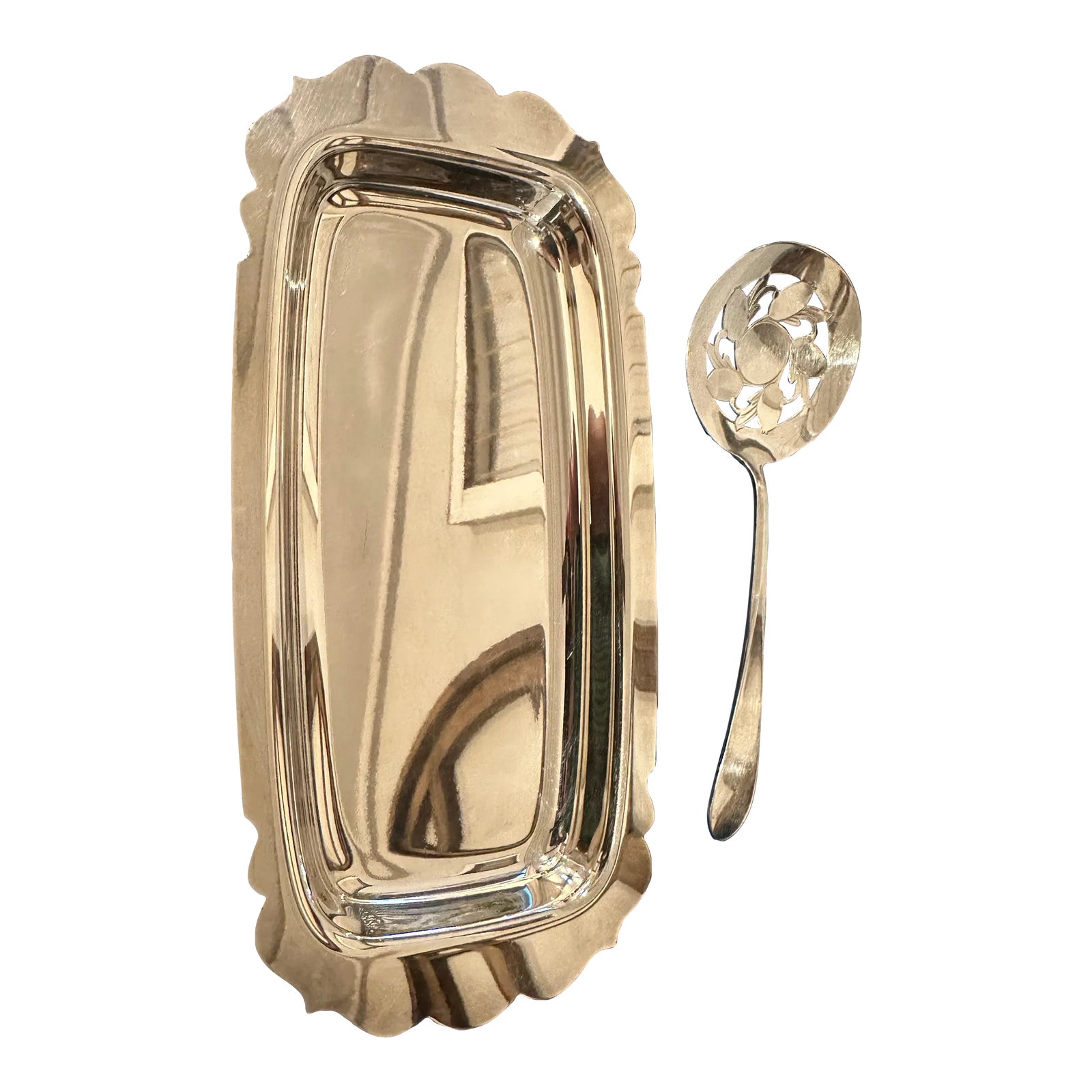 1960s Wm Rogers Silver Plate Cranberry Server Set- 2 Pieces | Chairish