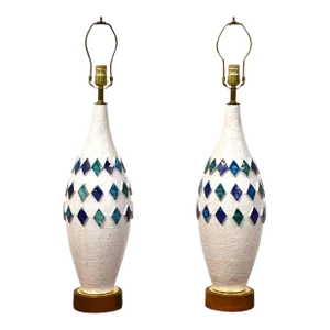 Mid Century White Table Lamps - a Pair